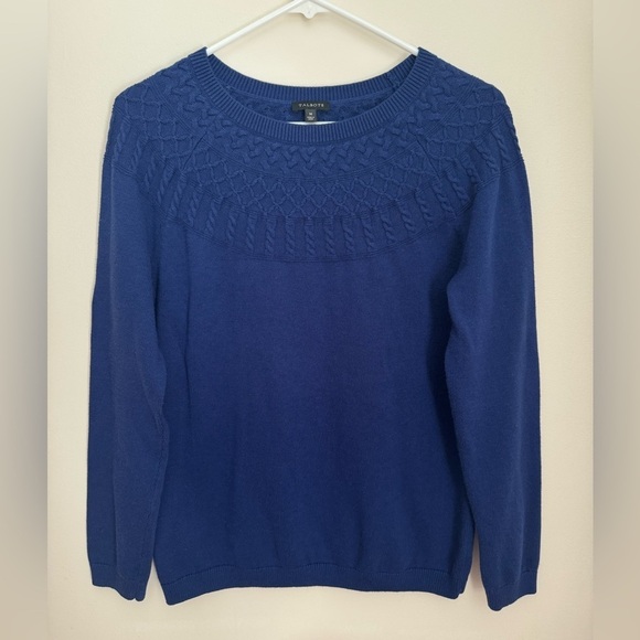 Talbots Sweaters - Talbots Cable Yoke Cotton Cashmere Blend Sweater Navy Size Medium Pullover